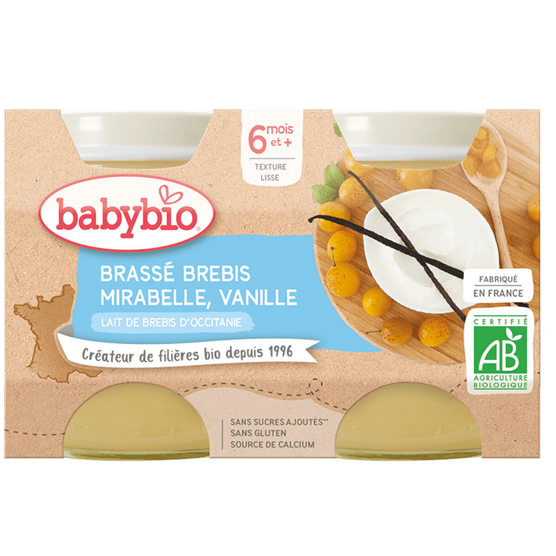 Brassé au lait de brebis d'occitanie - mirabelle vanille (dès 6 mois) BIO - 2x130g Baby Bio vrac-zero-dechet-ecolo-toulouse
