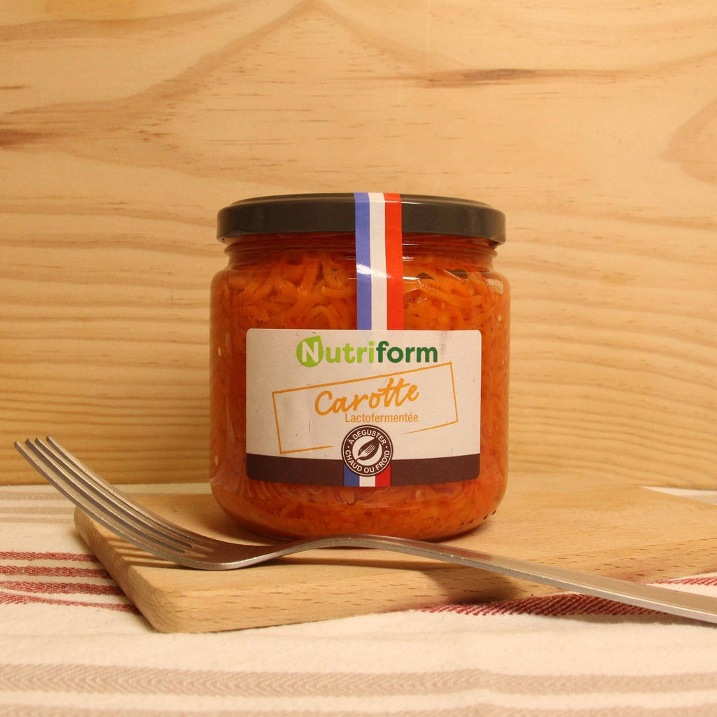 Carottes lacto-fermentées BIO - 275g net égoutté Nutriform vrac-zero-dechet-ecolo-toulouse