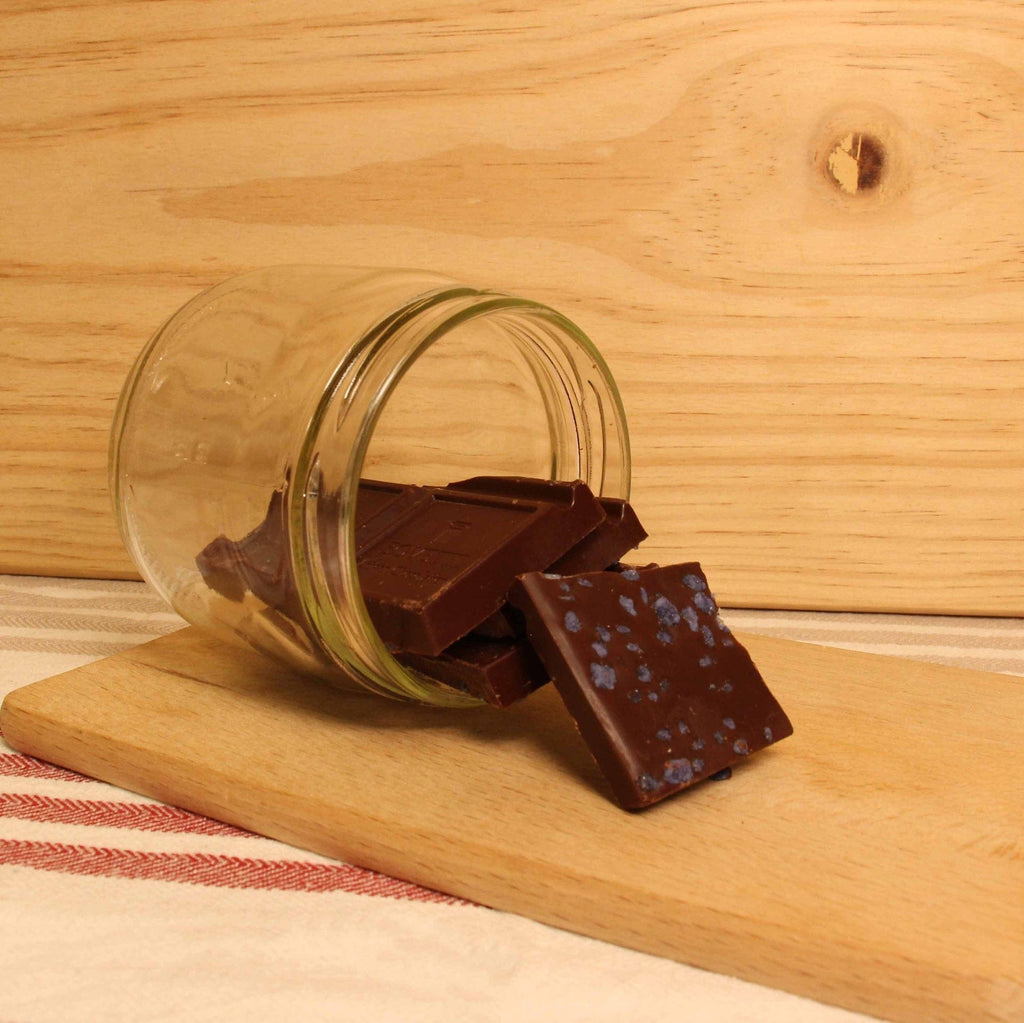 Carrés de chocolat noir 73% fleurs de violette - 100g BOVETTI Chocolatier vrac-zero-dechet-ecolo-toulouse