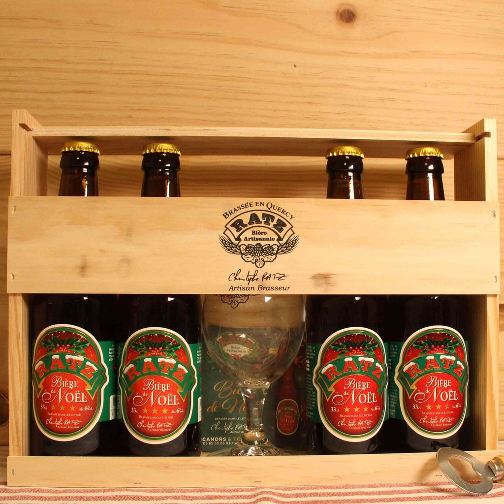 Coffret bières de Noël en bois - Ratz - 4 x 33cl + 1 verre Ratz vrac-zero-dechet-ecolo-toulouse