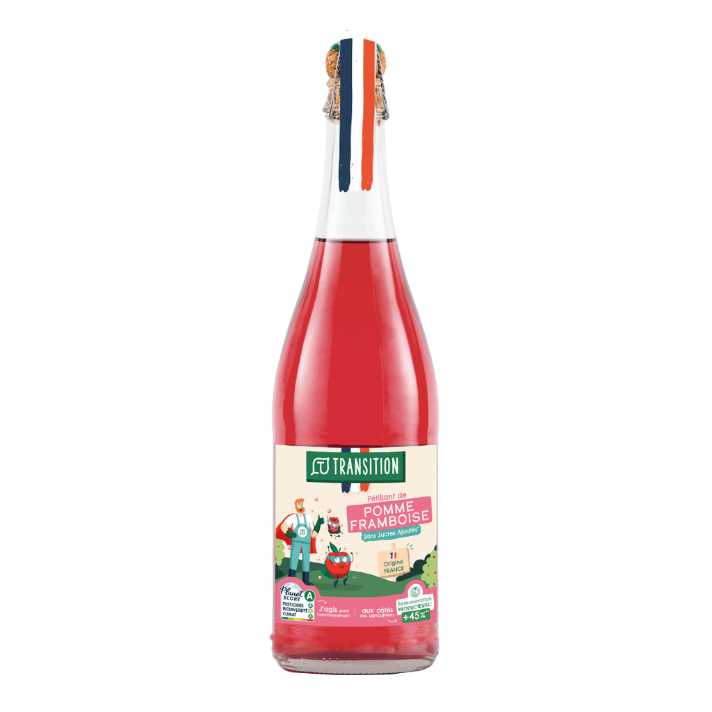 Jus de pomme et framboise pétillant en conversion - 75cl Transition vrac-zero-dechet-ecolo-toulouse