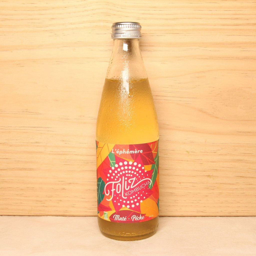 Kombucha maté pêche BIO - 33cl Foliz Kombucha vrac-zero-dechet-ecolo-toulouse