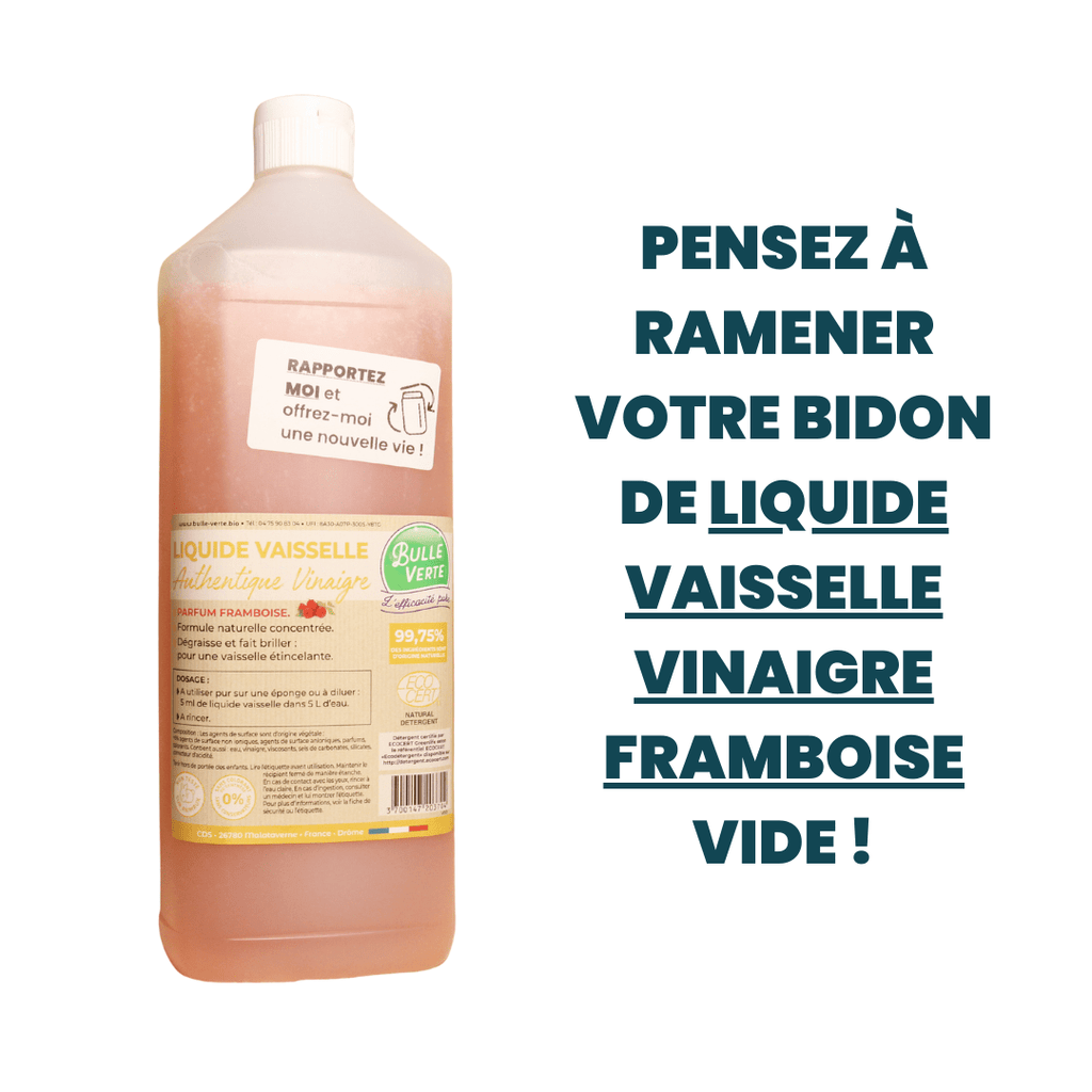 Liquide vaisselle vinaigre framboise RECHARGE - 1L Bulle Verte vrac-zero-dechet-ecolo-toulouse