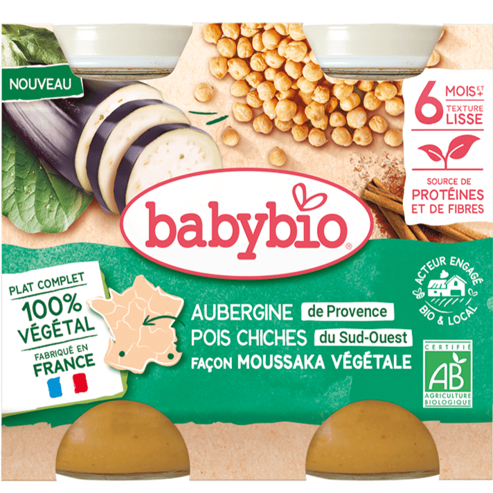 Petit pot bébé 6 mois Moussaka végétale - Aubergines pois chiches tomates BIO - 6mois - 2x200g Baby Bio vrac-zero-dechet-ecolo-toulouse