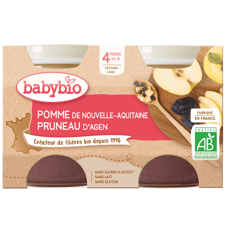 Petit pot bébé Pomme Pruneau d'Agen BIO - dès 4 mois - 2x130g Baby Bio vrac-zero-dechet-ecolo-toulouse