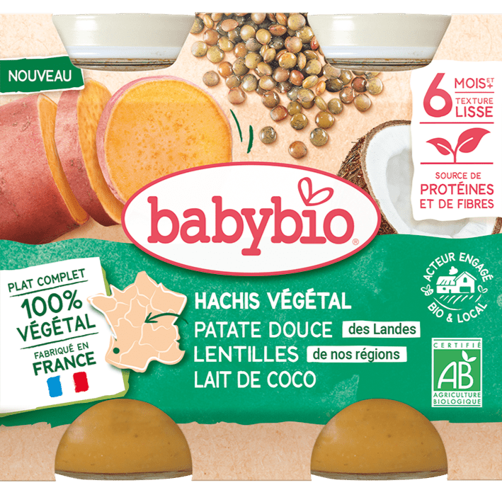 Pot bébé 6 mois Hachis végétal - Patate douce lentilles lait de coco BIO - 2x200g Baby Bio vrac-zero-dechet-ecolo-toulouse