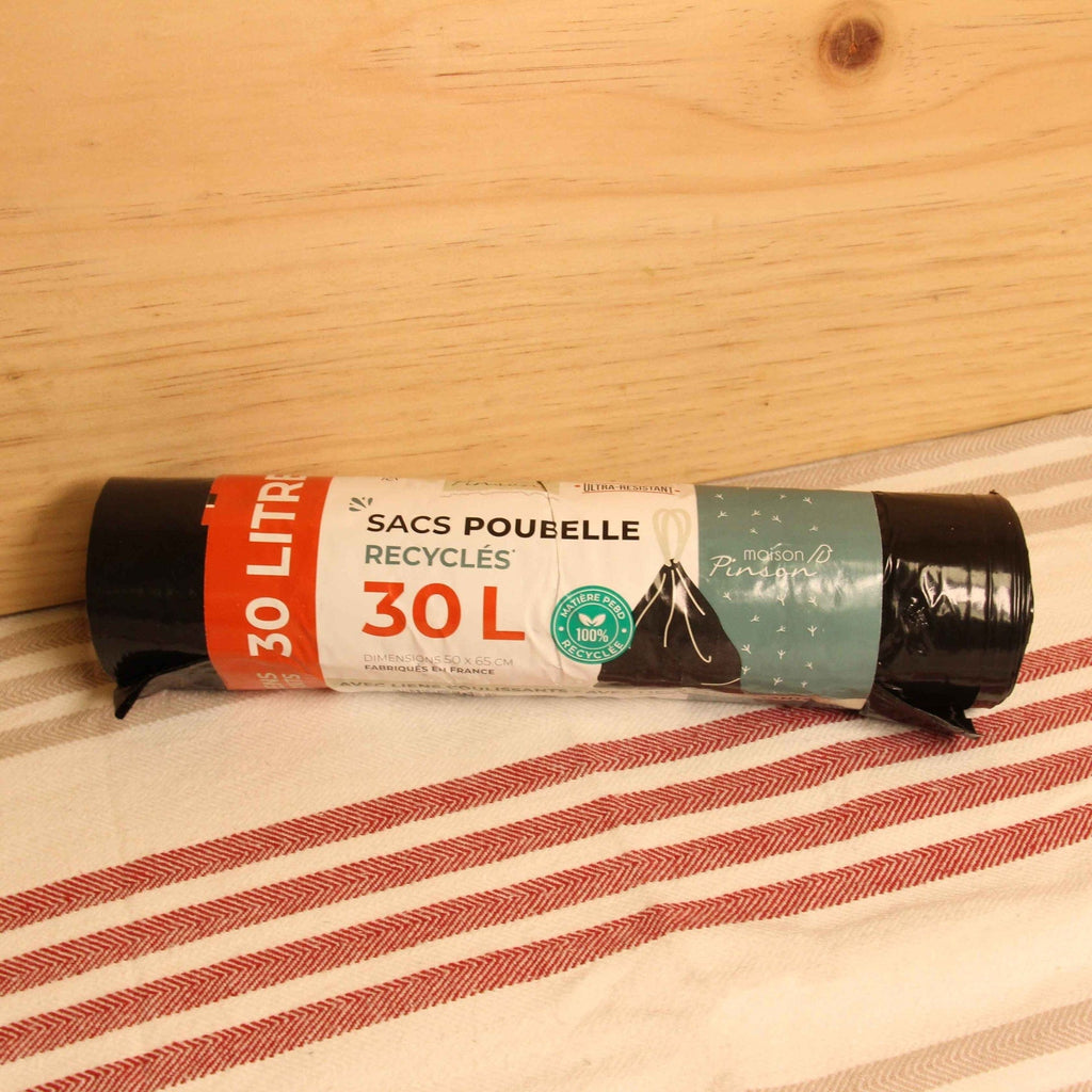 Sacs poubelle 30L recyclés anti-fuite avec liens coulissants - 20 sacs Maison Pinson vrac-zero-dechet-ecolo-toulouse
