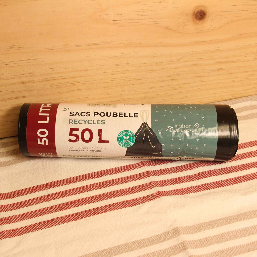 Sacs poubelle 50L recyclés anti-fuite avec liens coulissants - 20 sacs Maison Pinson vrac-zero-dechet-ecolo-toulouse