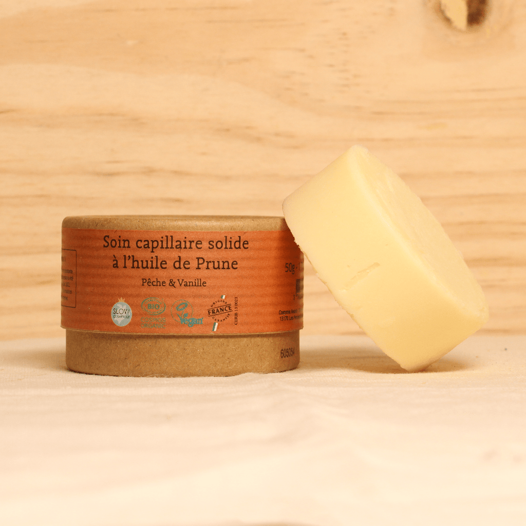 Soin capillaire solide à l’huile de prune - Pêche & Vanille - 50g Comme Avant vrac-zero-dechet-ecolo-toulouse